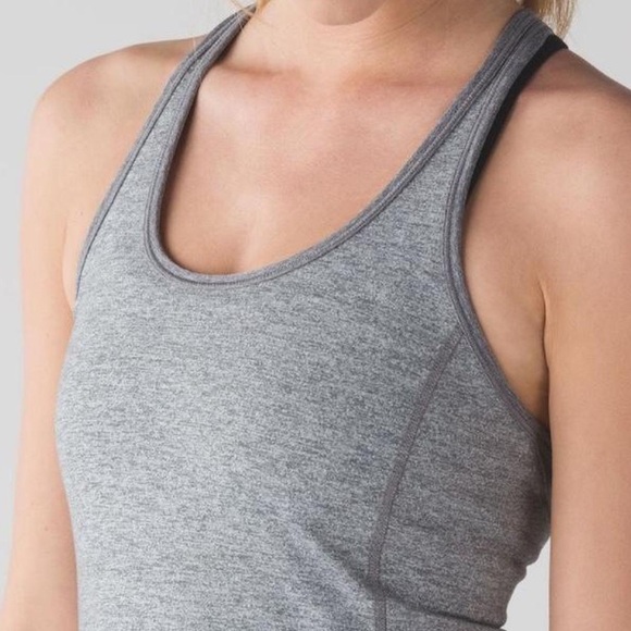 Lululemon Cool Racerback Exhale Tank Top Gray Mesh Cut Out size 4 EUC - Picture 5 of 7